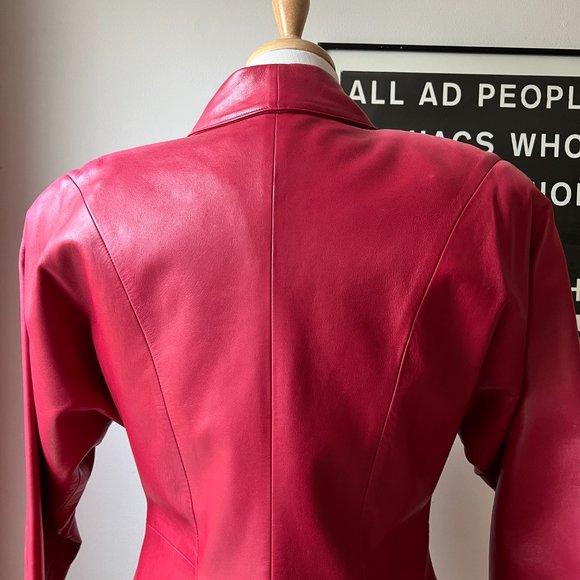 Vintage 80s red leather blazer jacket size medium - Picture 5 of 6